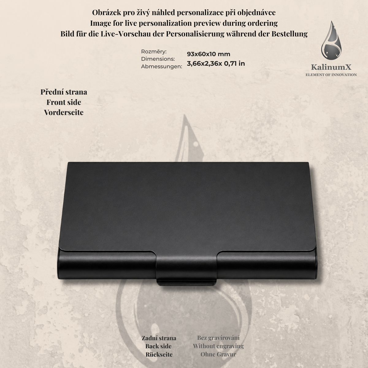 Visitenkartenetui aus Aluminium – 95 × 60 × 10 mm – mit Gravur