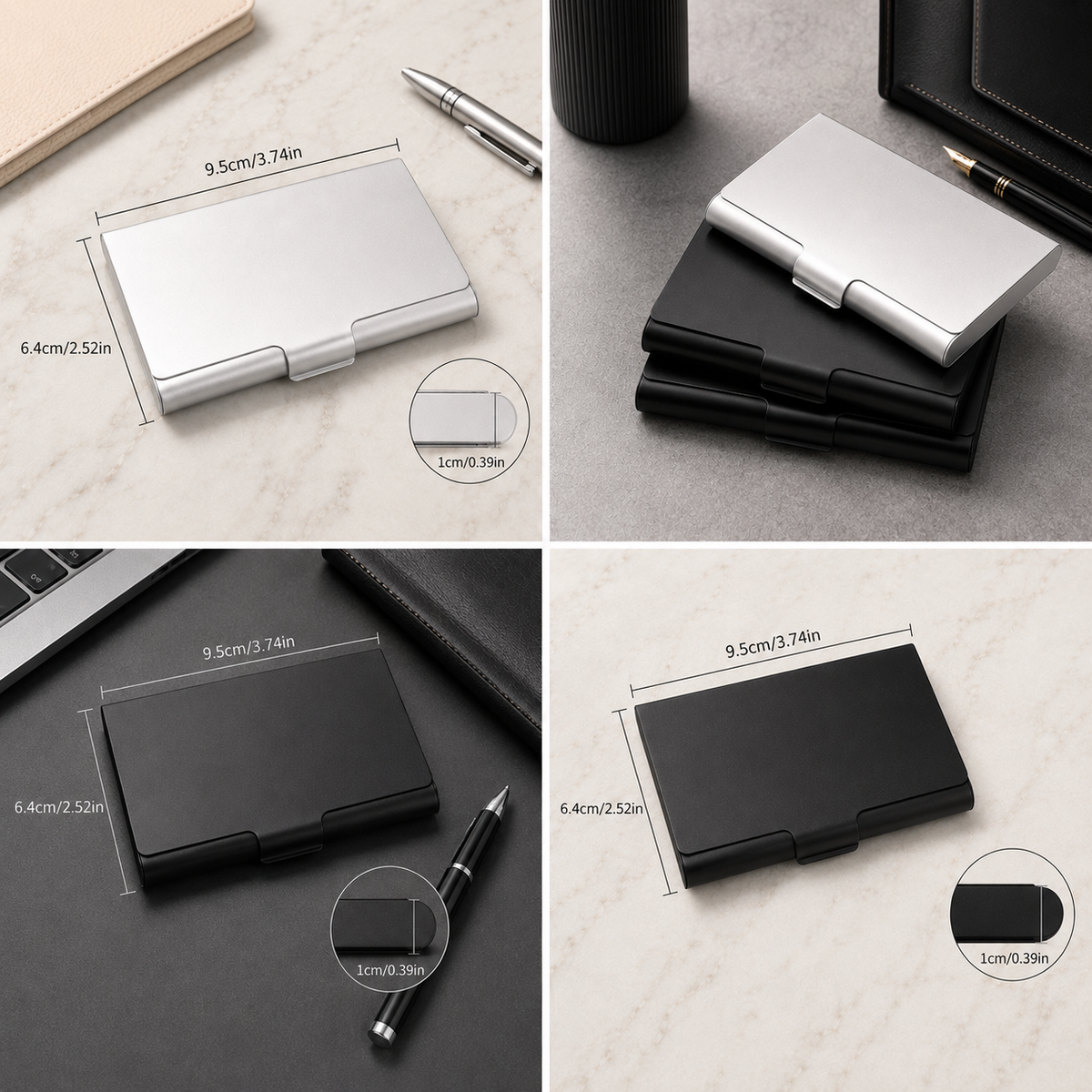 Visitenkartenetui aus Aluminium – 95 × 60 × 10 mm – silber – mit Gravur