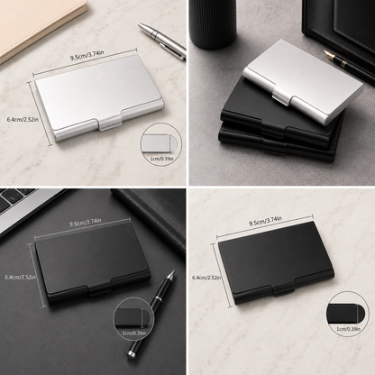 Visitenkartenetui aus Aluminium – 95 × 60 × 10 mm – silber – mit Gravur