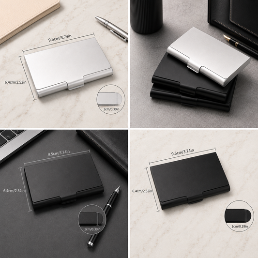 Aluminium business card holder – 95 × 60 × 10 mm – silver – with engraving