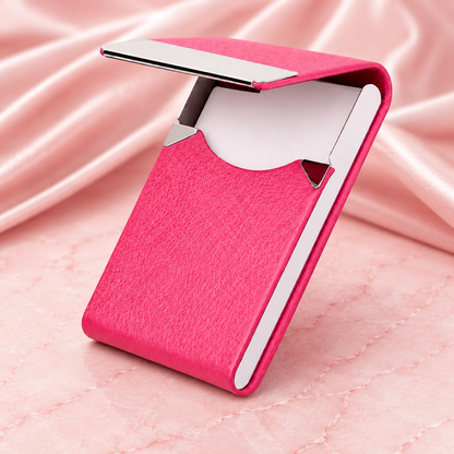 Stainless steel and PU leatherette business card holder – 95 × 60 × 13 mm – with engraving