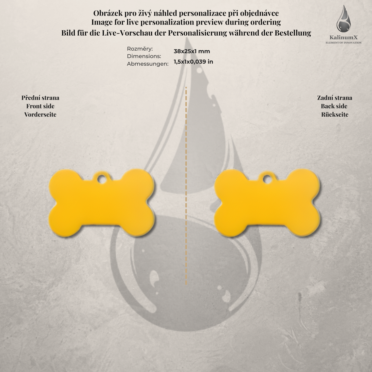 Dog Tag – 38 × 25 mm – hliník – kost – pro domácí mazlíčky s gravírováním