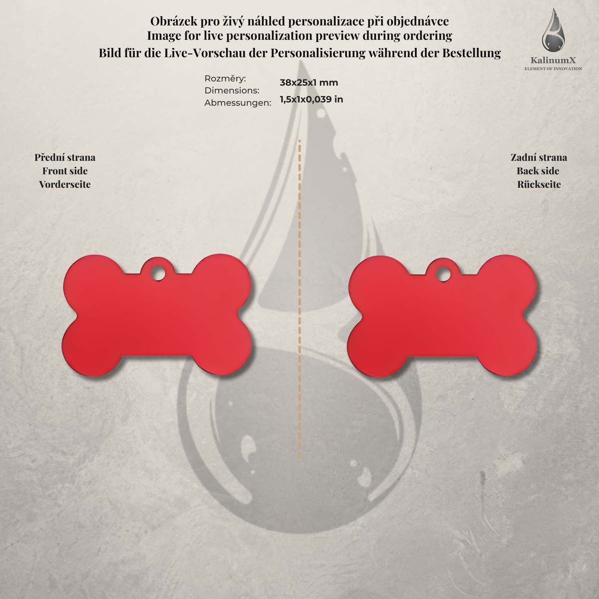 Dog Tag – 38 × 25 mm – hliník – kost – pro domácí mazlíčky s gravírováním