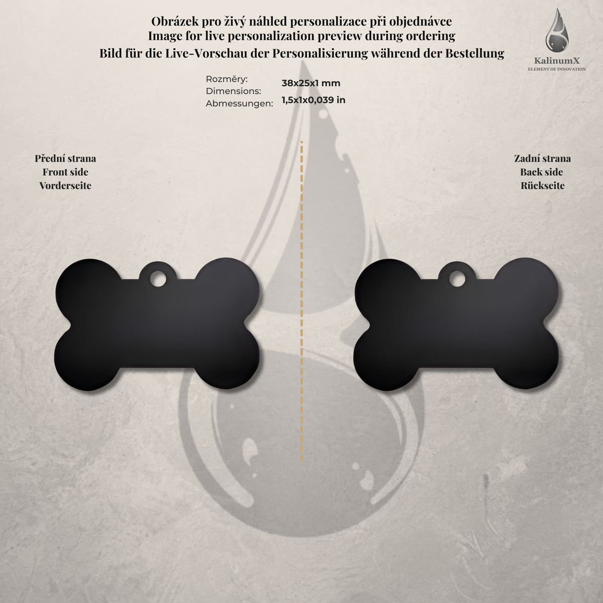 Dog Tag – 38 × 25 mm – hliník – kost – pro domácí mazlíčky s gravírováním