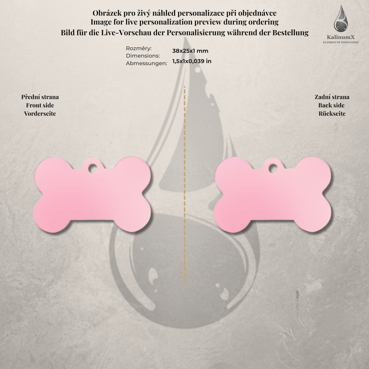 Dog Tag – 38 × 25 mm – hliník – kost – pro domácí mazlíčky s gravírováním