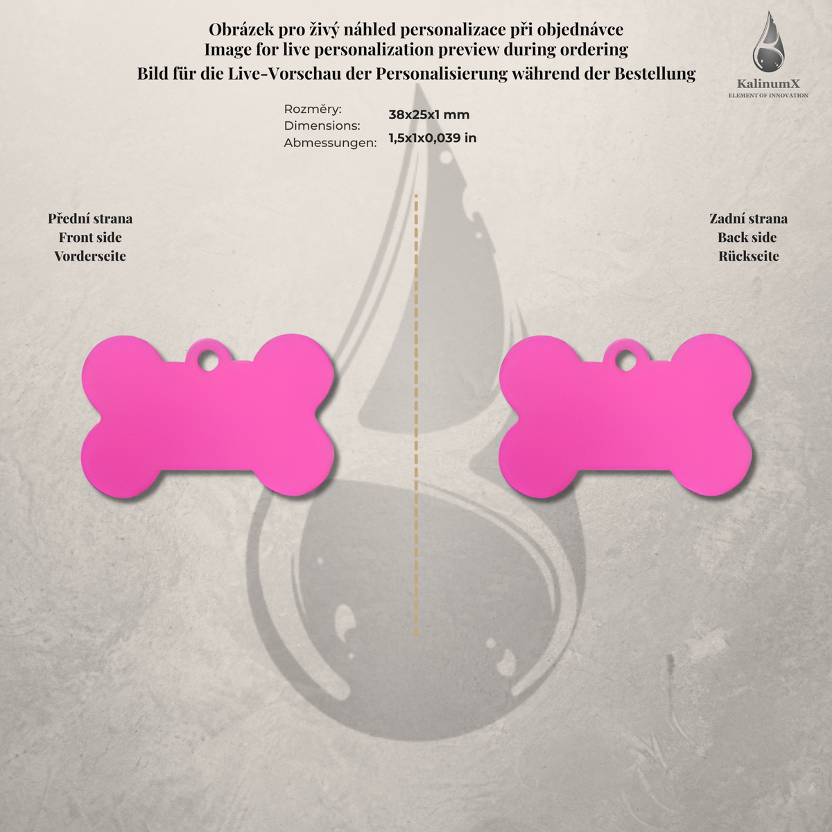 Dog Tag – 38 × 25 mm – hliník – kost – pro domácí mazlíčky s gravírováním