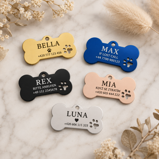Dog Tag – 40 × 20 mm – stainless steel – bone-shaped pet tag with engraving