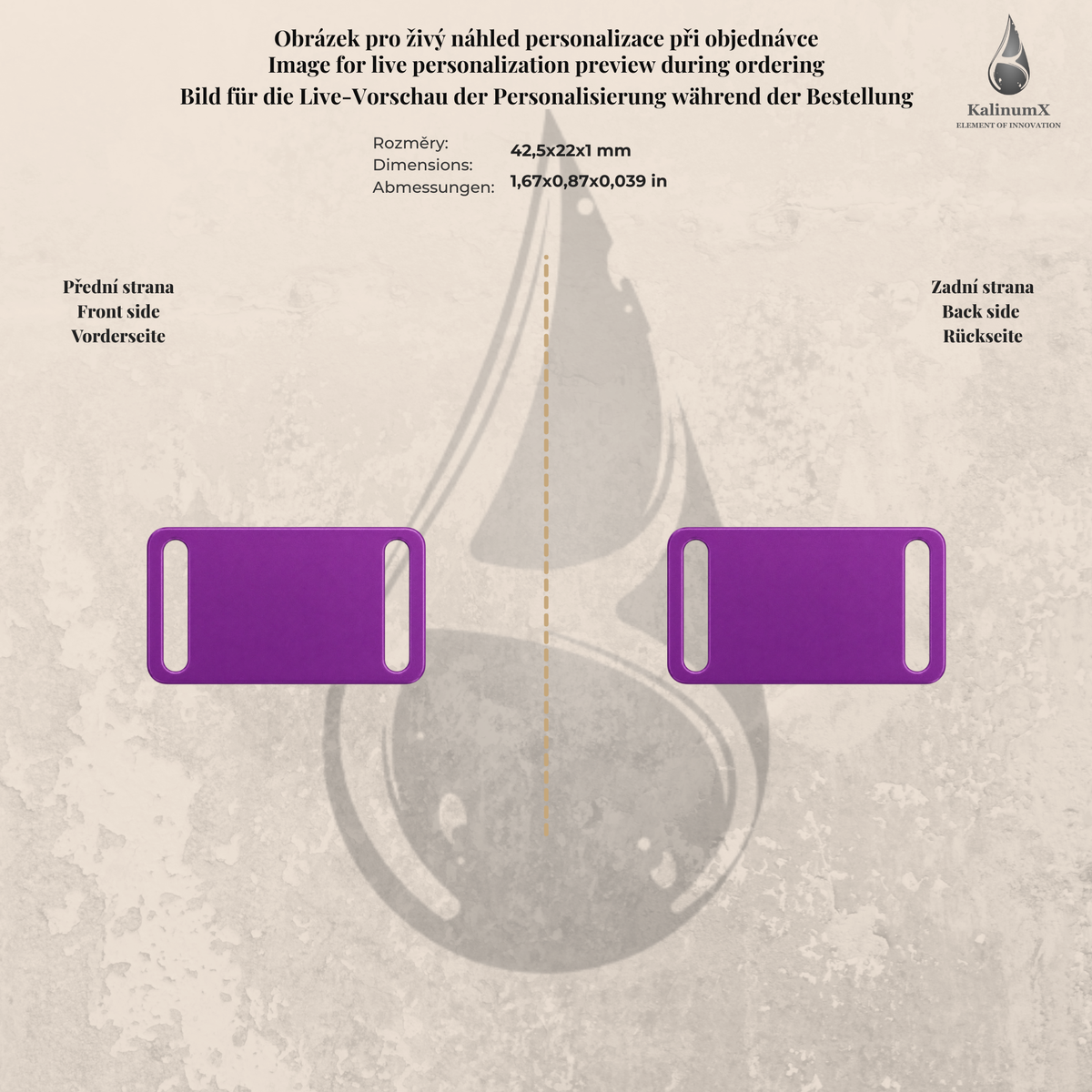 Dog Tag – 42,5 × 22 mm – hliník – navlékací na obojek – pro domácí mazlíčky s gravírováním