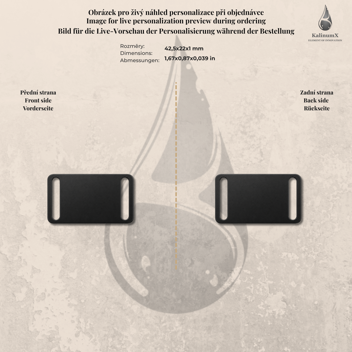 Dog Tag – 42,5 × 22 mm – hliník – navlékací na obojek – pro domácí mazlíčky s gravírováním