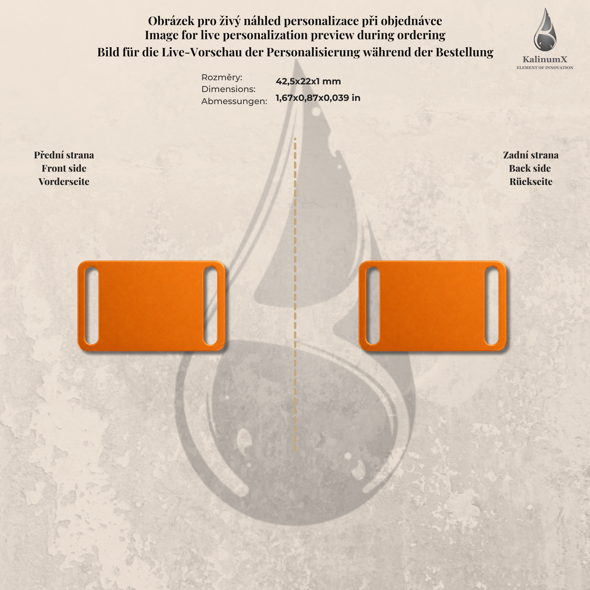 Dog Tag – 42,5 × 22 mm – hliník – navlékací na obojek – pro domácí mazlíčky s gravírováním