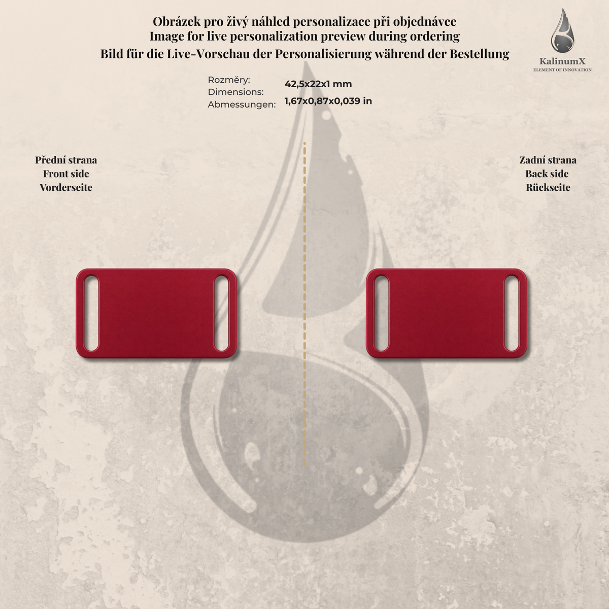 Dog Tag – 42,5 × 22 mm – hliník – navlékací na obojek – pro domácí mazlíčky s gravírováním
