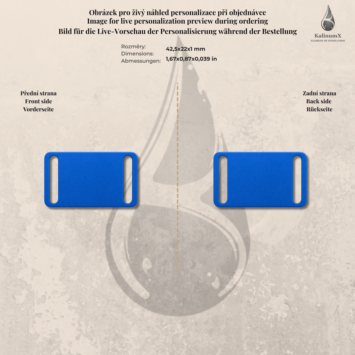 Dog Tag – 42,5 × 22 mm – hliník – navlékací na obojek – pro domácí mazlíčky s gravírováním