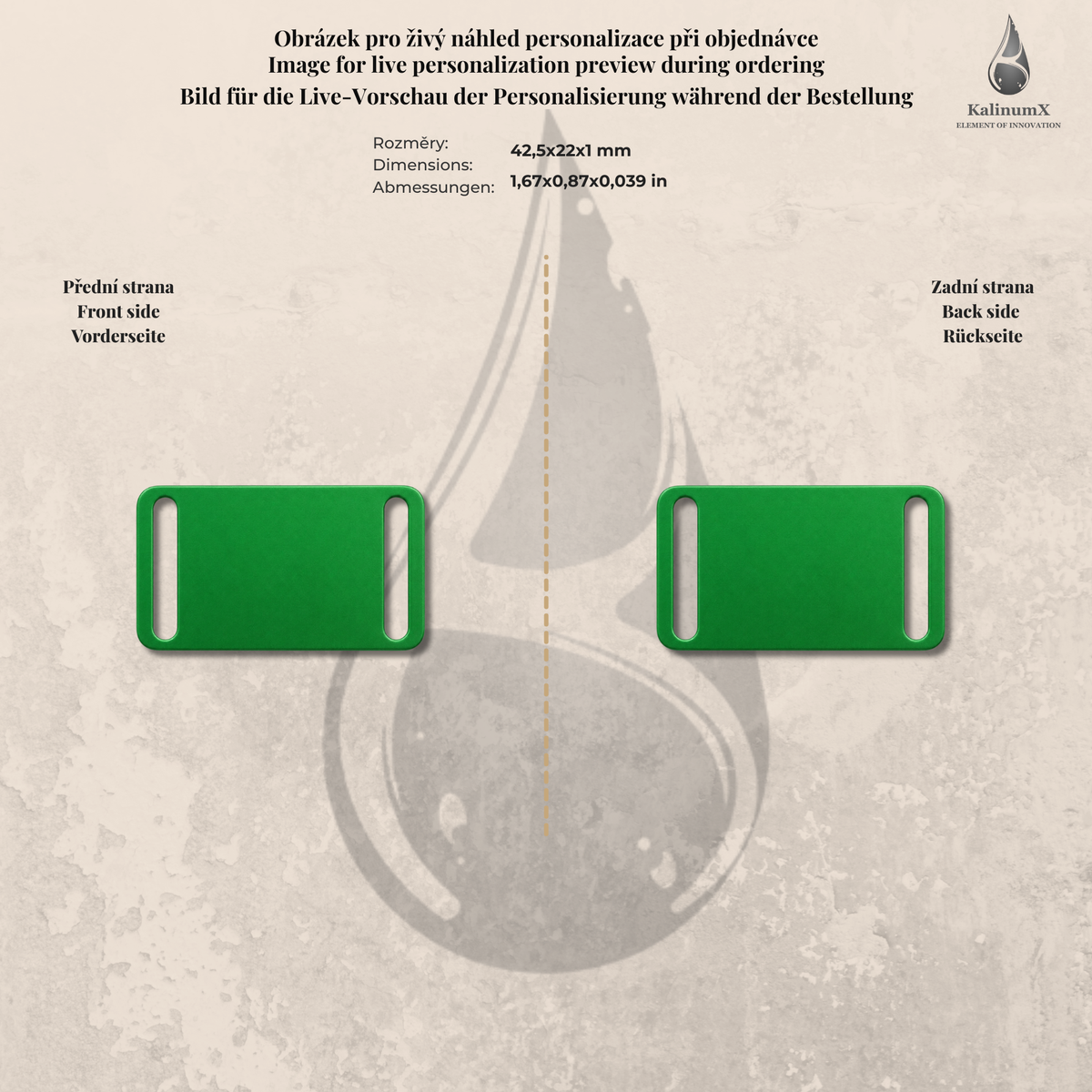 Dog Tag – 42,5 × 22 mm – hliník – navlékací na obojek – pro domácí mazlíčky s gravírováním