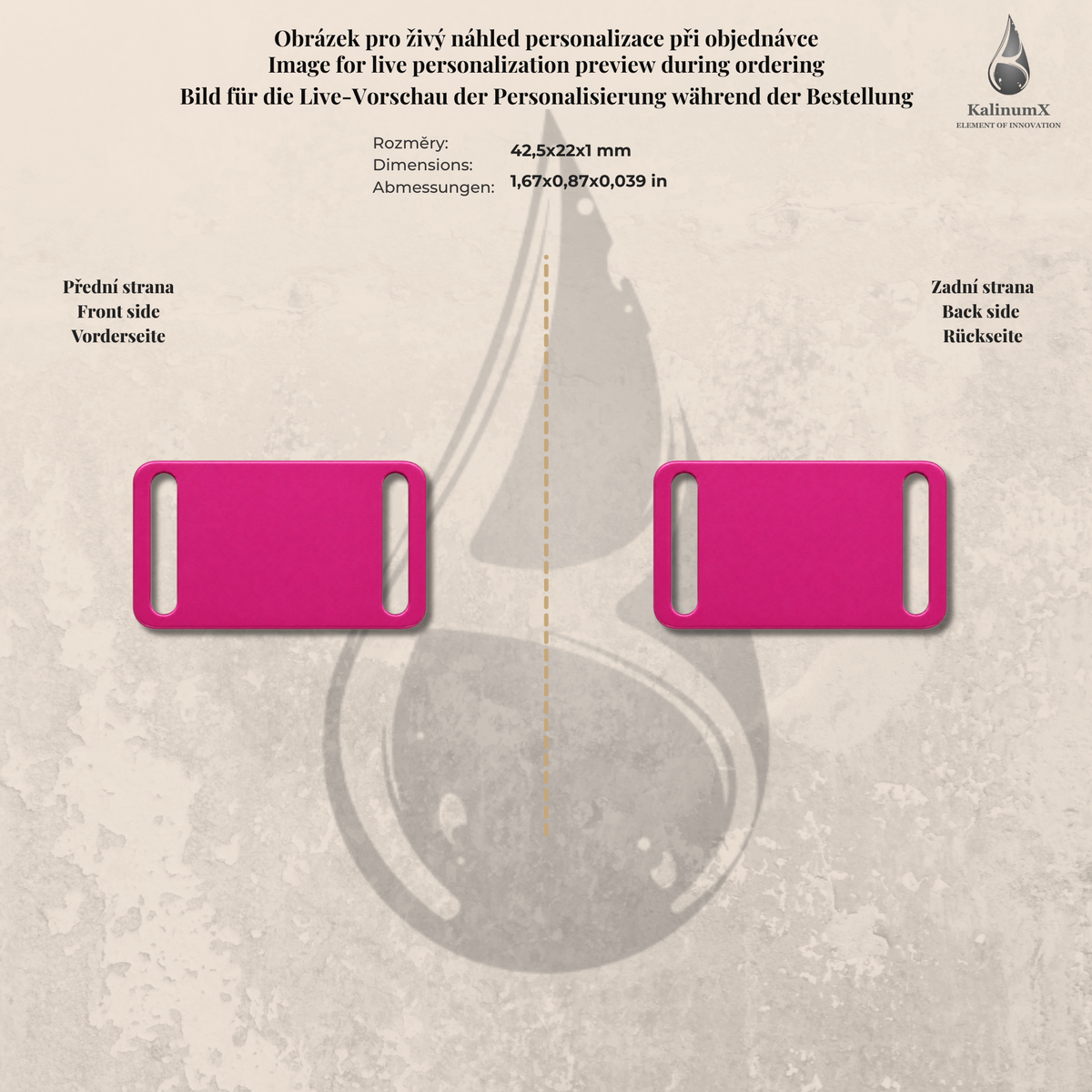 Dog Tag – 42,5 × 22 mm – hliník – navlékací na obojek – pro domácí mazlíčky s gravírováním