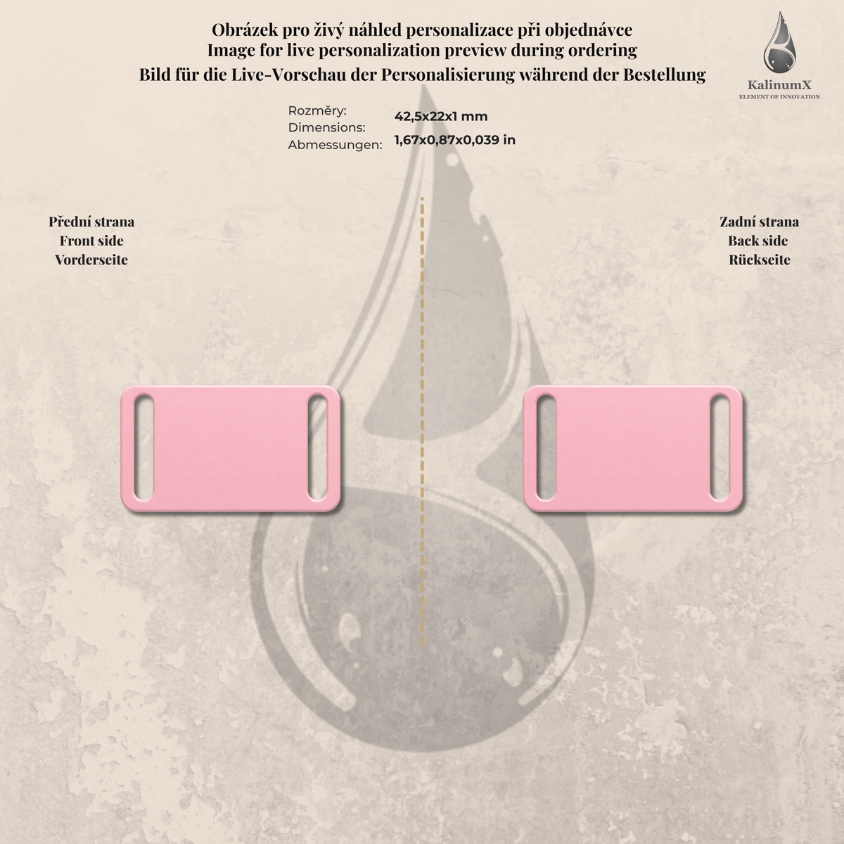 Dog Tag – 42,5 × 22 mm – hliník – navlékací na obojek – pro domácí mazlíčky s gravírováním