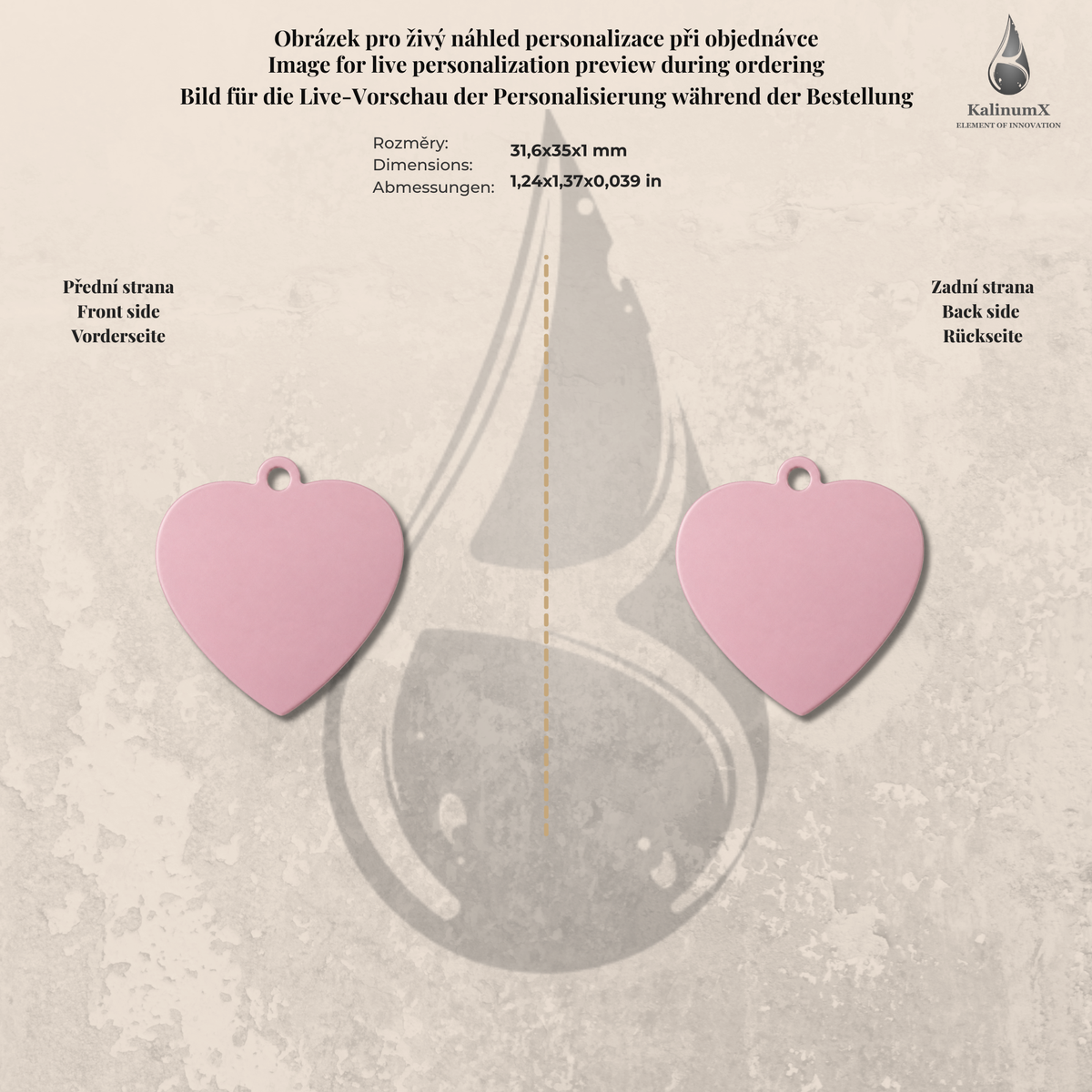 Dog Tag – 35 × 31 mm – aluminium – heart-shaped pet tag with engraving